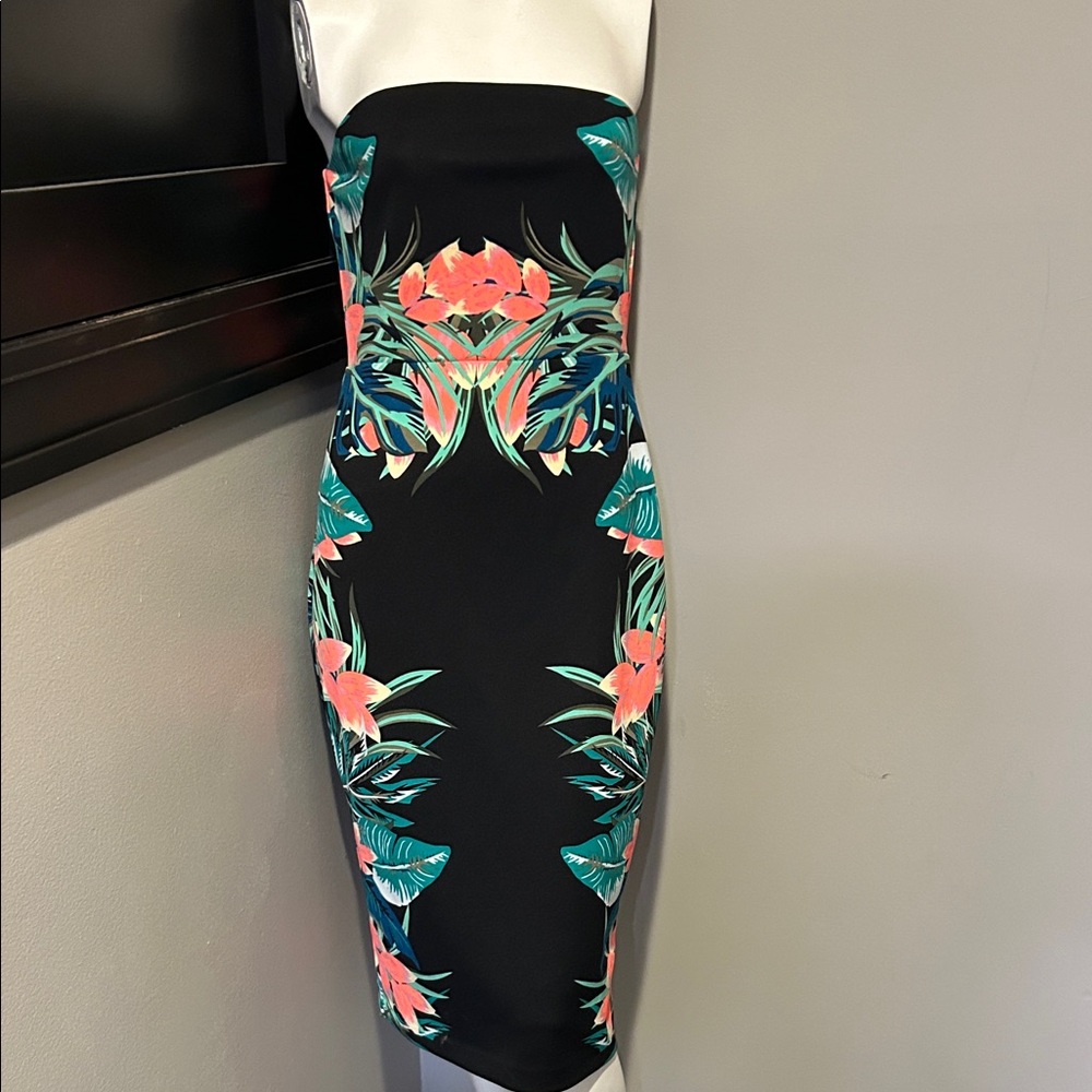 Floral Strapless Black Dress